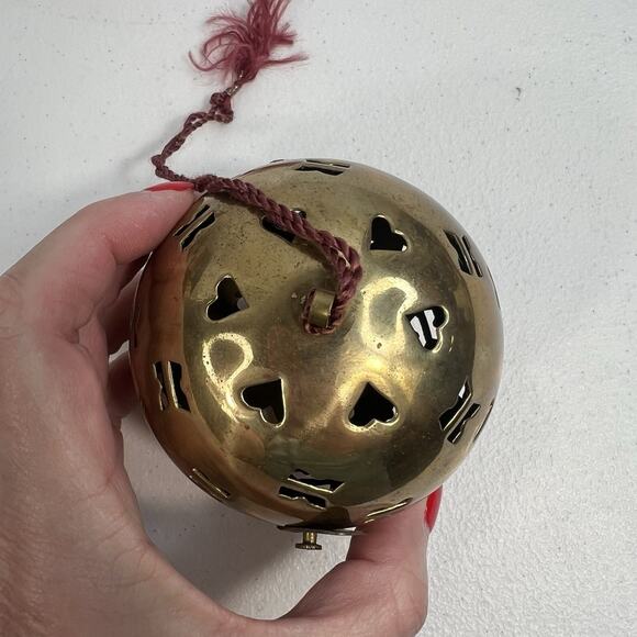 Vtg Brass Friendship Hanging Pierced 3" Potpourri Ball Orb Christmas Ornament - Picture 6 of 9